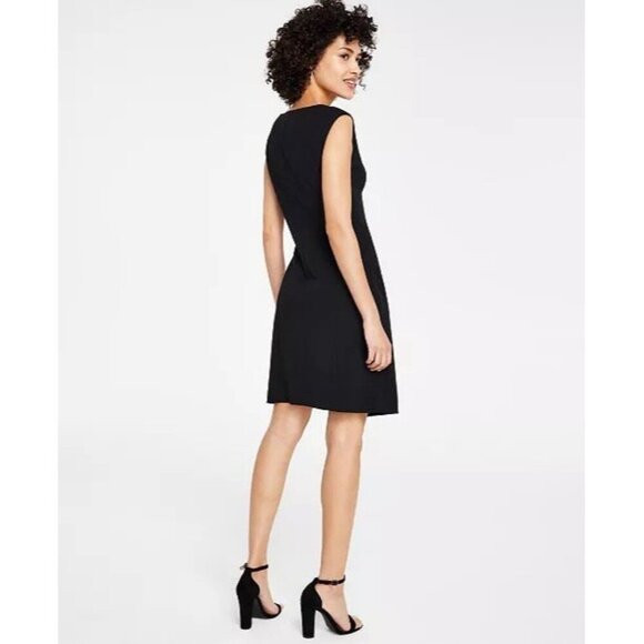 New DKNY Women's Size 6 Black Scuba Crepe Contrast Round Neck Sleeveless Dress - Picture 2 of 11